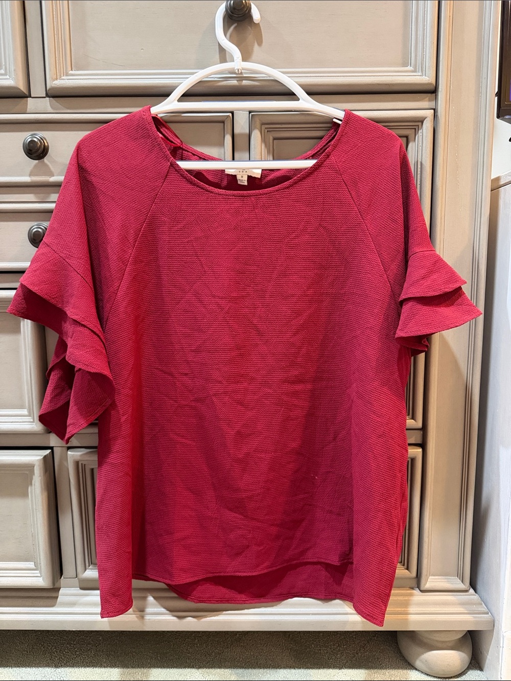 Umgee Maroon Crimson Red Ruffle Sleeve Blouse- Gameday- Size Medium EUC